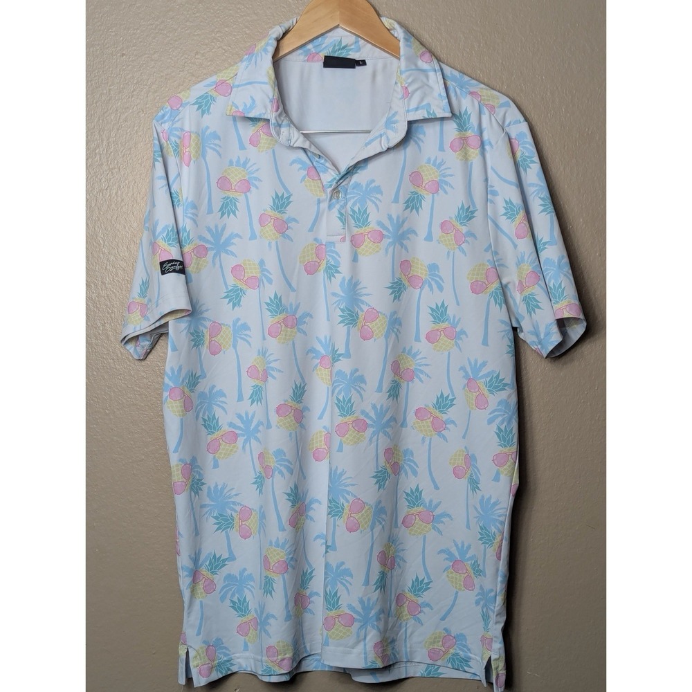 Sunday Swagger Polo Shirt Pineapple Sunglasses Print Golf Stretch Size L